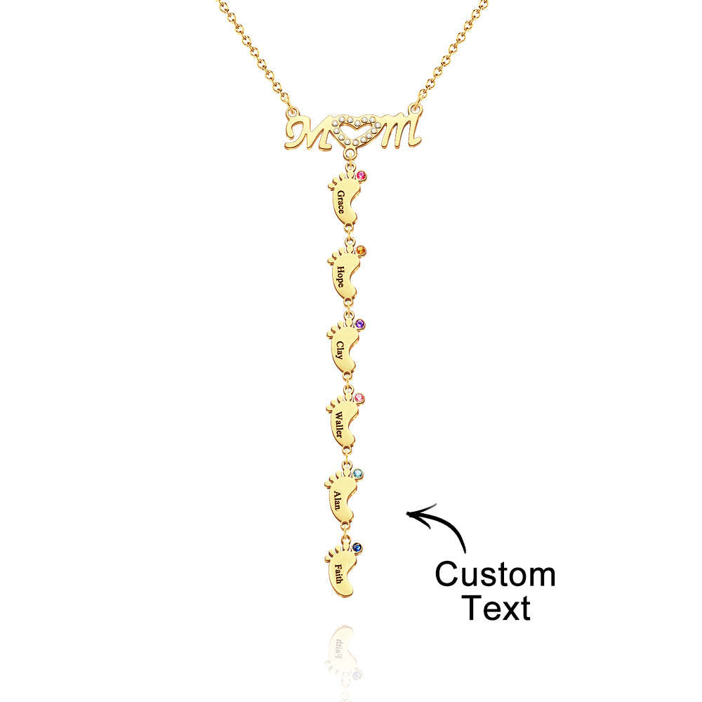 Mother's Necklace With Small Custom Name & Birthstone Baby Foot Charms - soufeelus