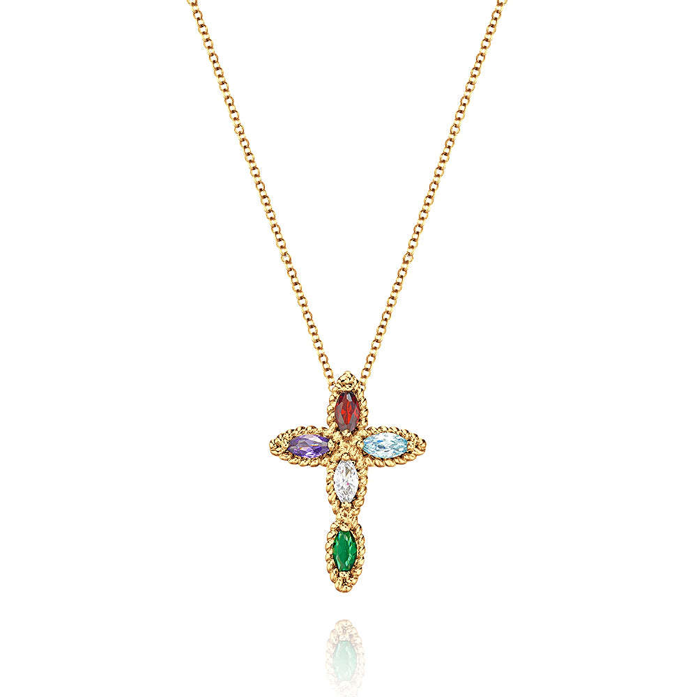 Personalized Mini Cross Pendant Necklace Custom Birthstones Necklace Christening Gift for Her - soufeelus