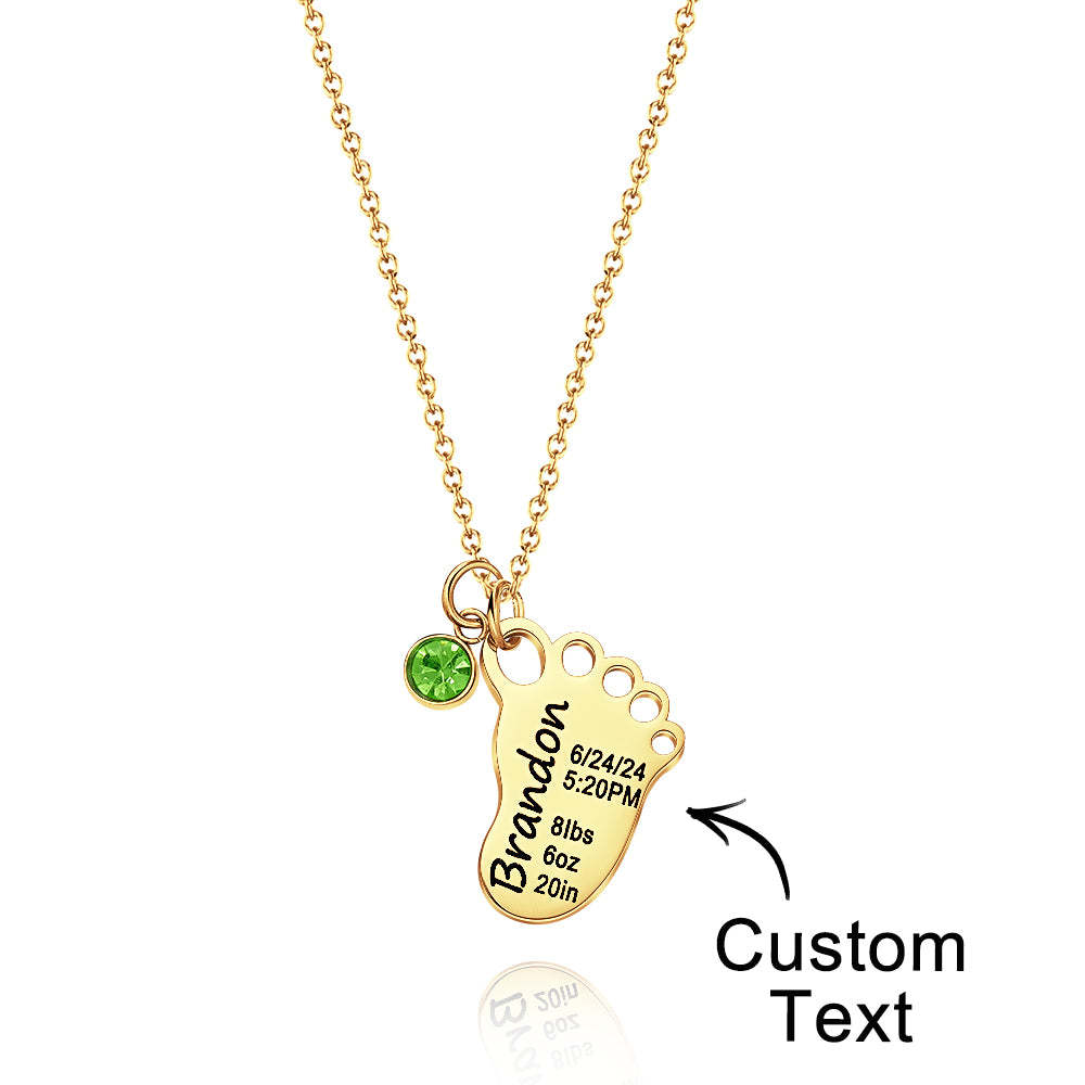 Personalized Baby Foot Pendant Necklace with Birthstone Necklace Birthday Baby Shower Gift for Kid New Mom - soufeelus