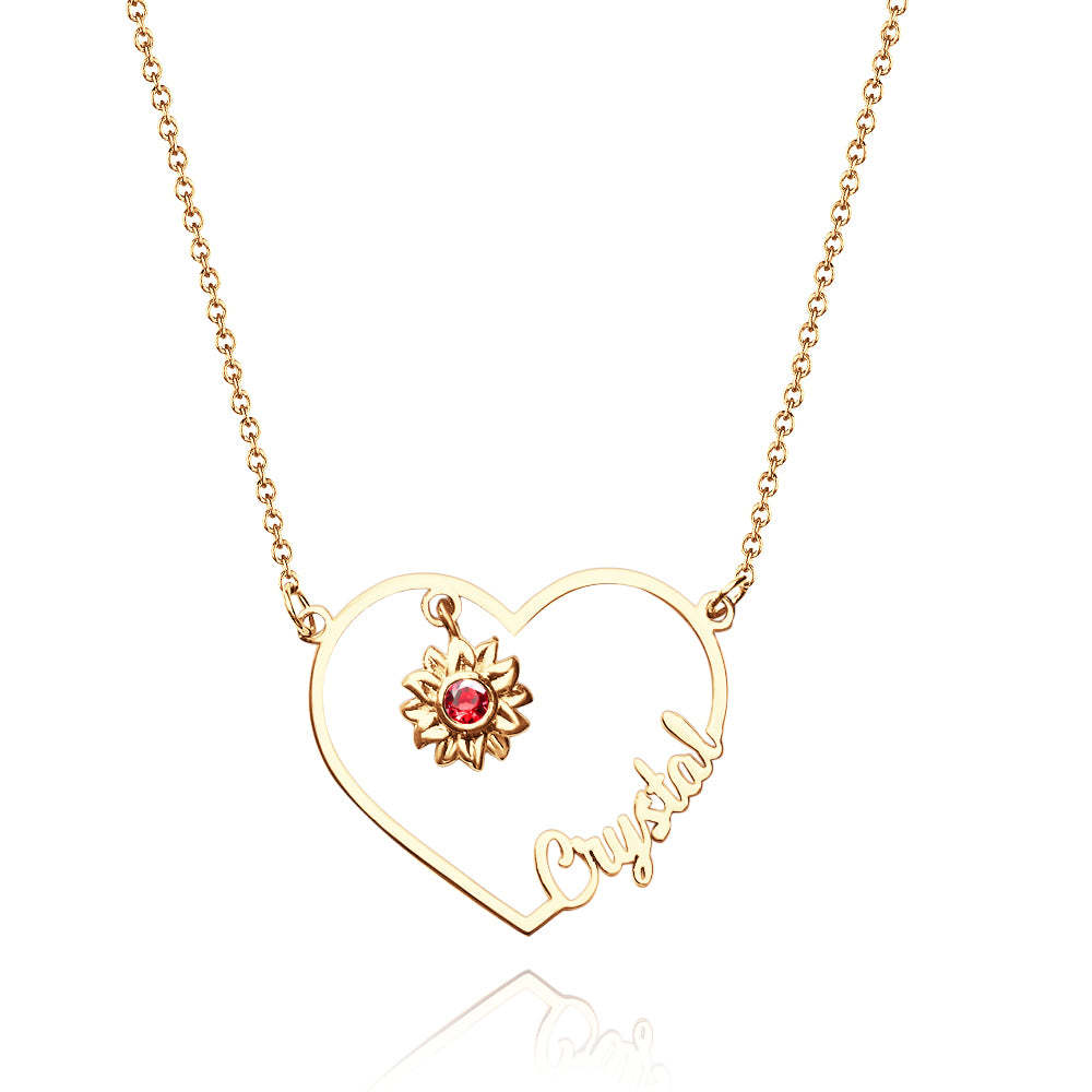 Personalized Heart-Shaped Sunflower Name Necklace with Birthstone Birthday Anniversary Gift for Her - soufeelus