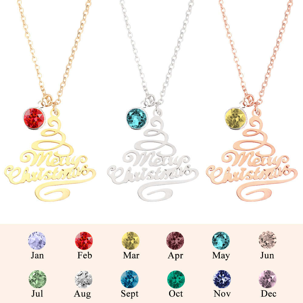 Personalized Christmas Tree Birthstone Necklace Christmas Gift for Her - soufeelus