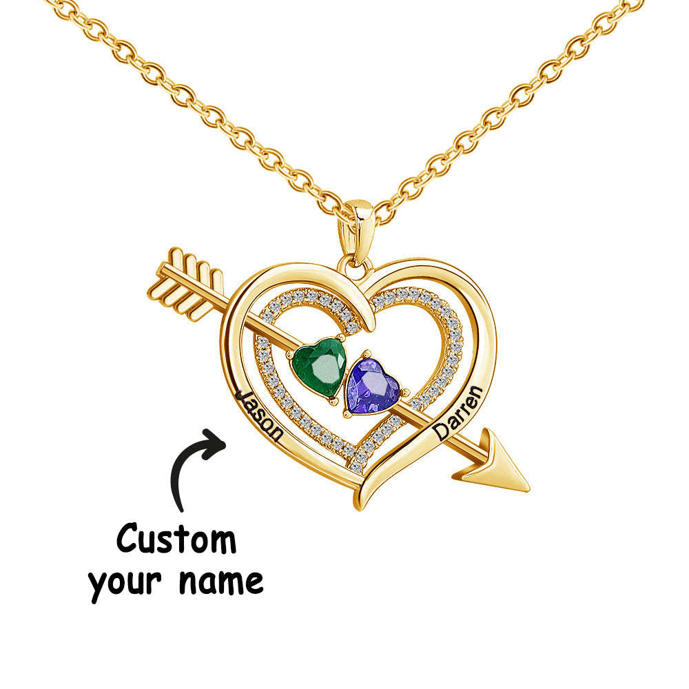 Personalized Name Birthstone Cupid Arrow Heart Necklace Engrave Necklace for Her - soufeelus