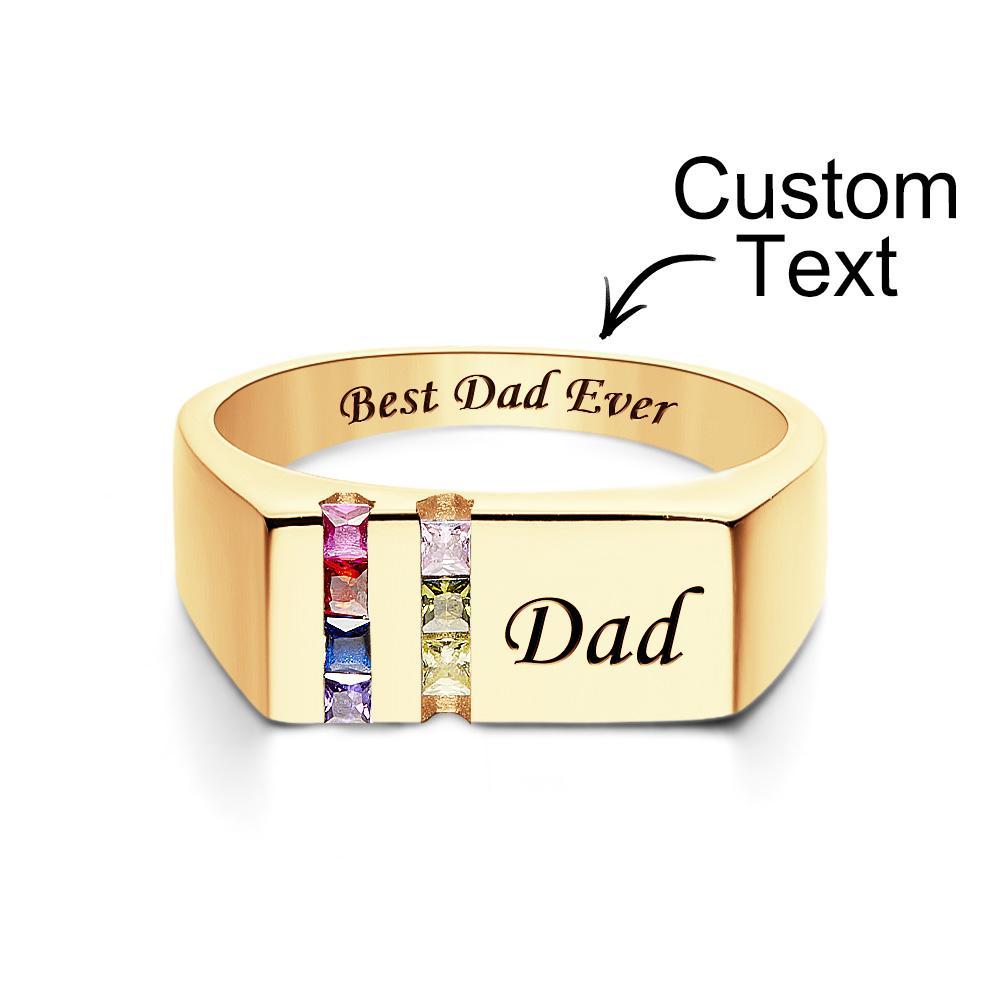 Custom Text Birthstone Ring 18k Gold Plated Personalized Family Ring Gift For Her - soufeelus