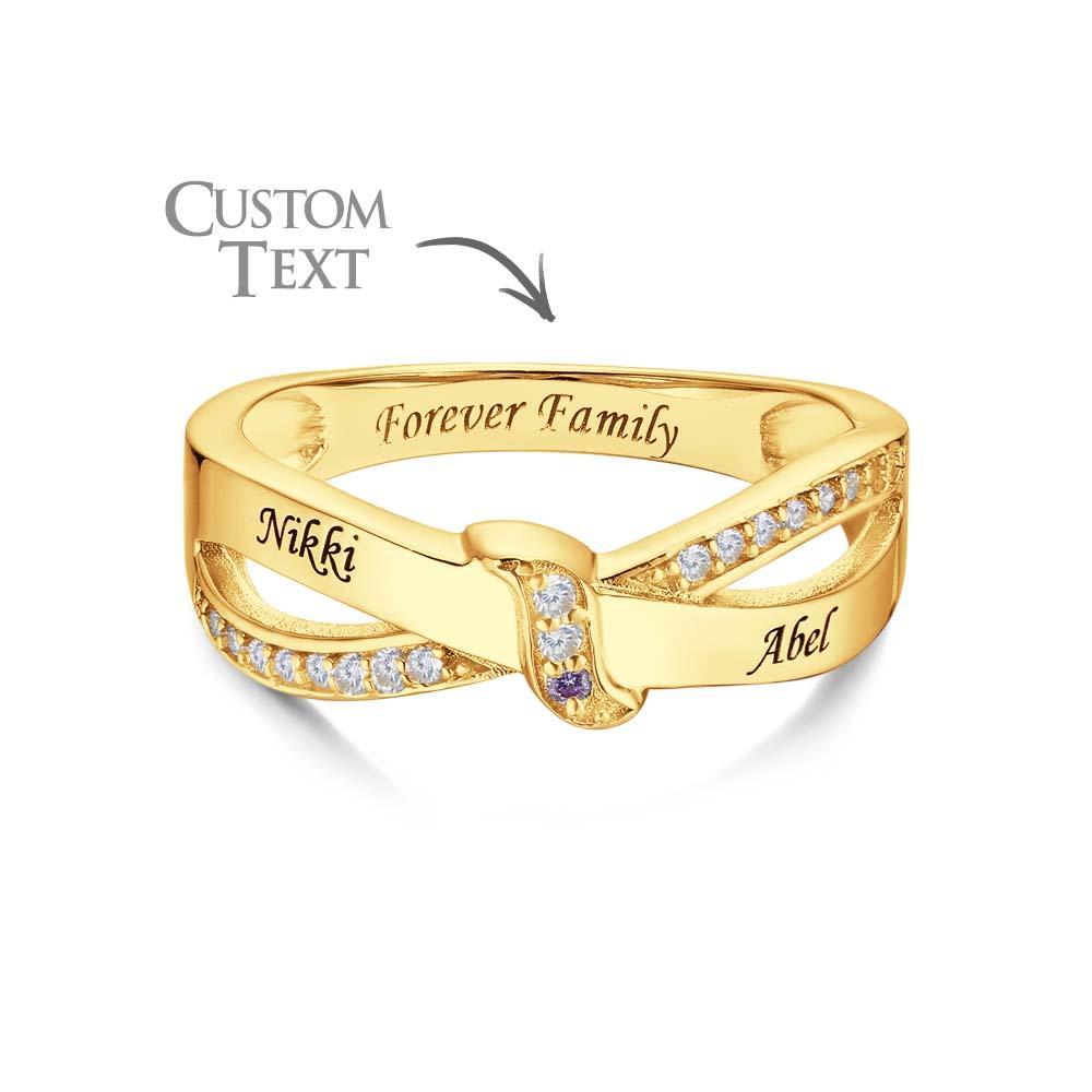 Custom Name and Text Birthstone Ring 18k Gold Plated Personalized Family Ring Gift For Her - soufeelus