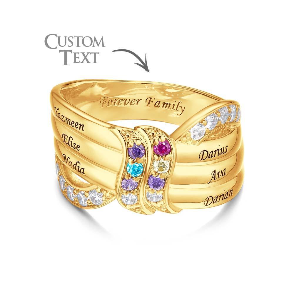 Custom Name and Text Birthstone Ring 18k Gold Plated Personalized Family Ring Gift For Her - soufeelus