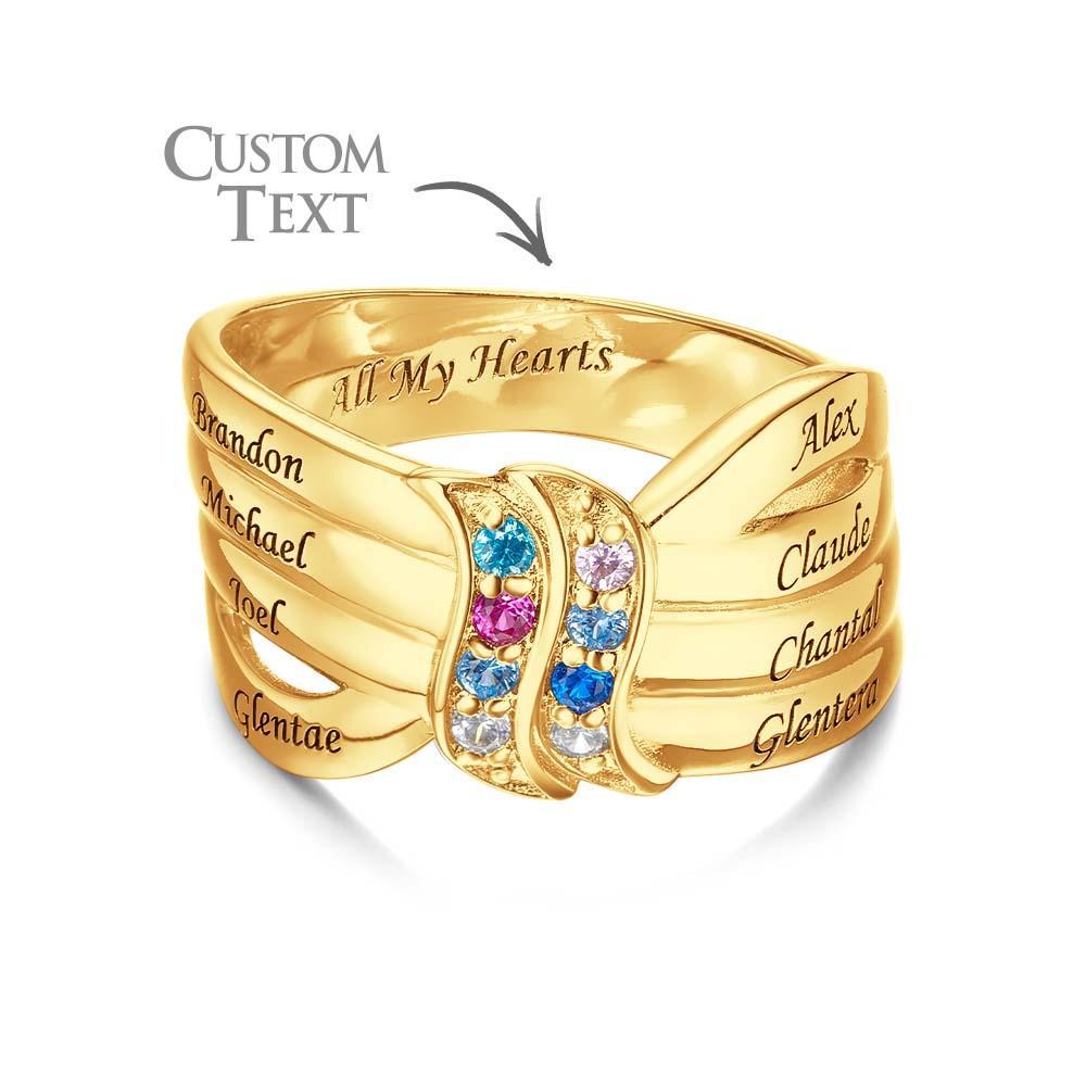 Custom Name and Text Birthstone Ring 18k Gold Plated Personalized Family Ring Gift For Her - soufeelus