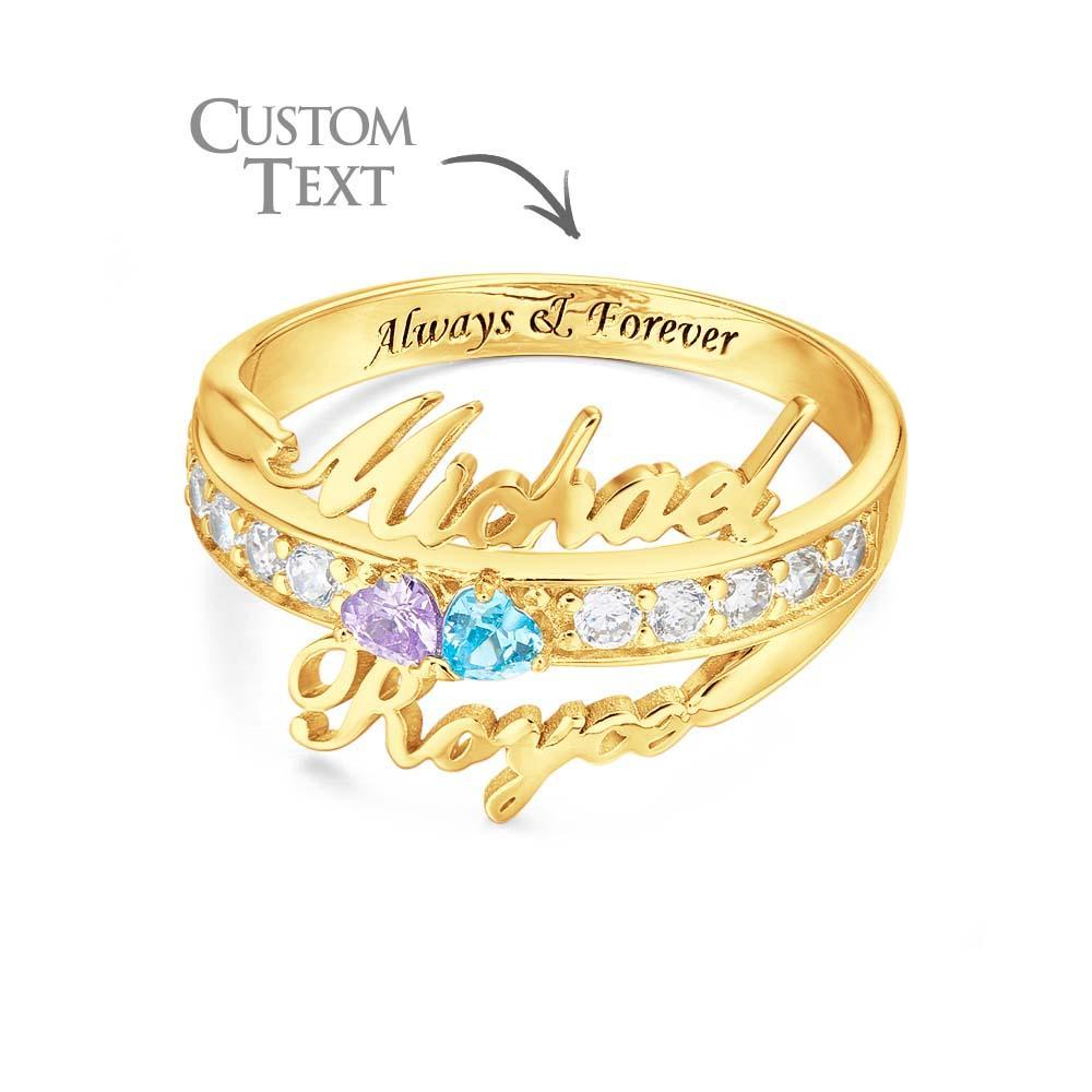 Custom Name and Text Double Heart Birthstone Promise Ring Anniversary Gift - soufeelus