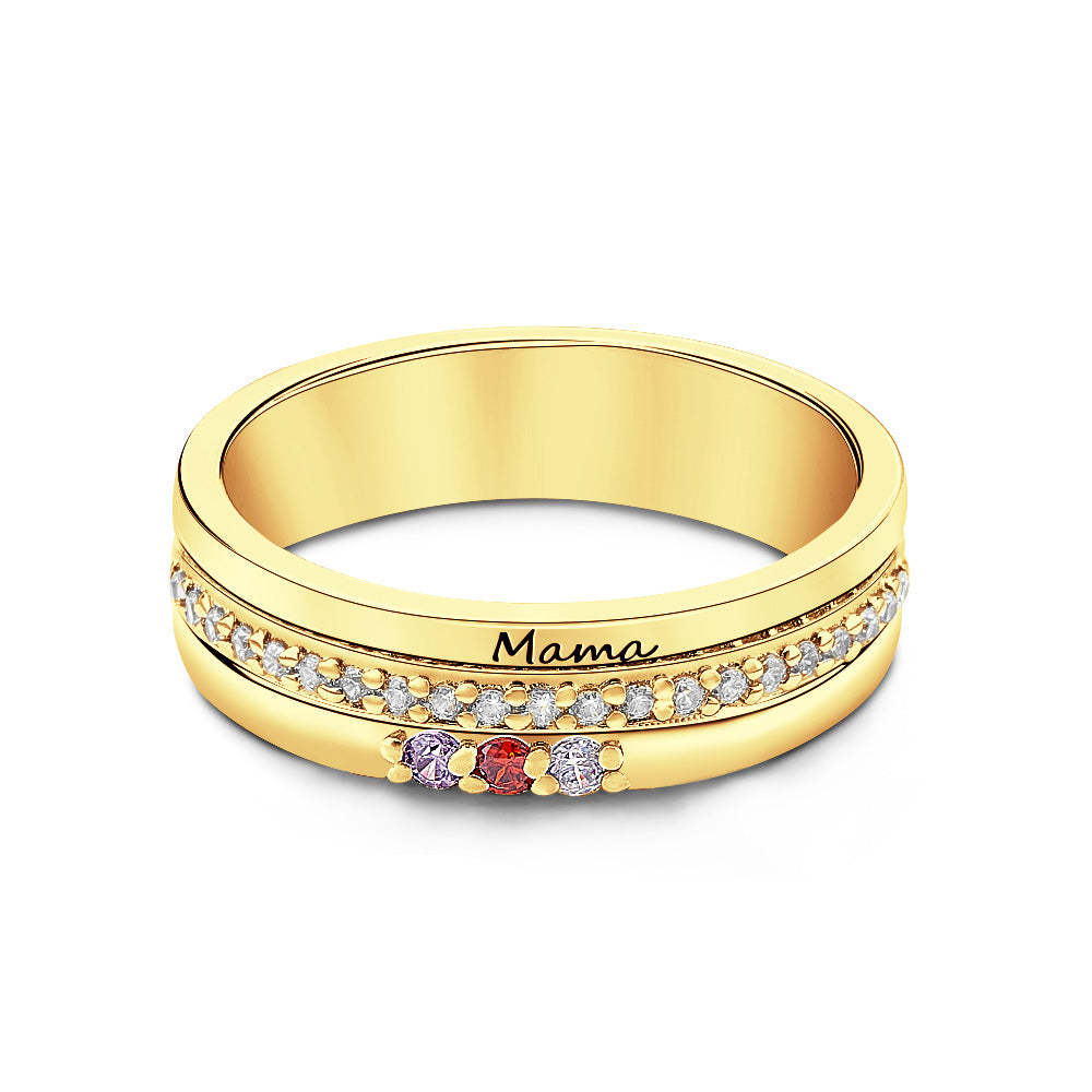 Personalized Birthstones Ring with Engraved Text Ring Jewelry Anniversary Birthday Gift for Her - soufeelus