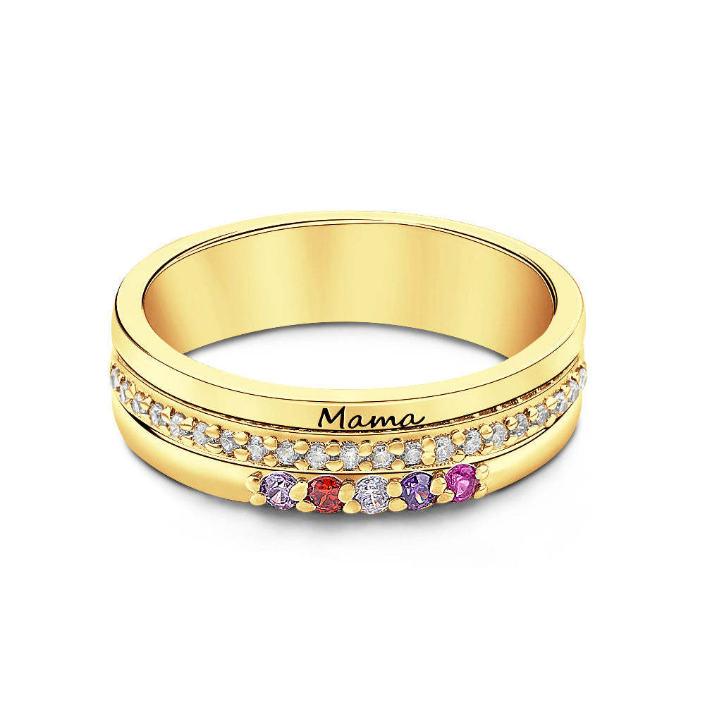 Personalized Birthstones Ring with Engraved Text Ring Jewelry Anniversary Birthday Gift for Her - soufeelus