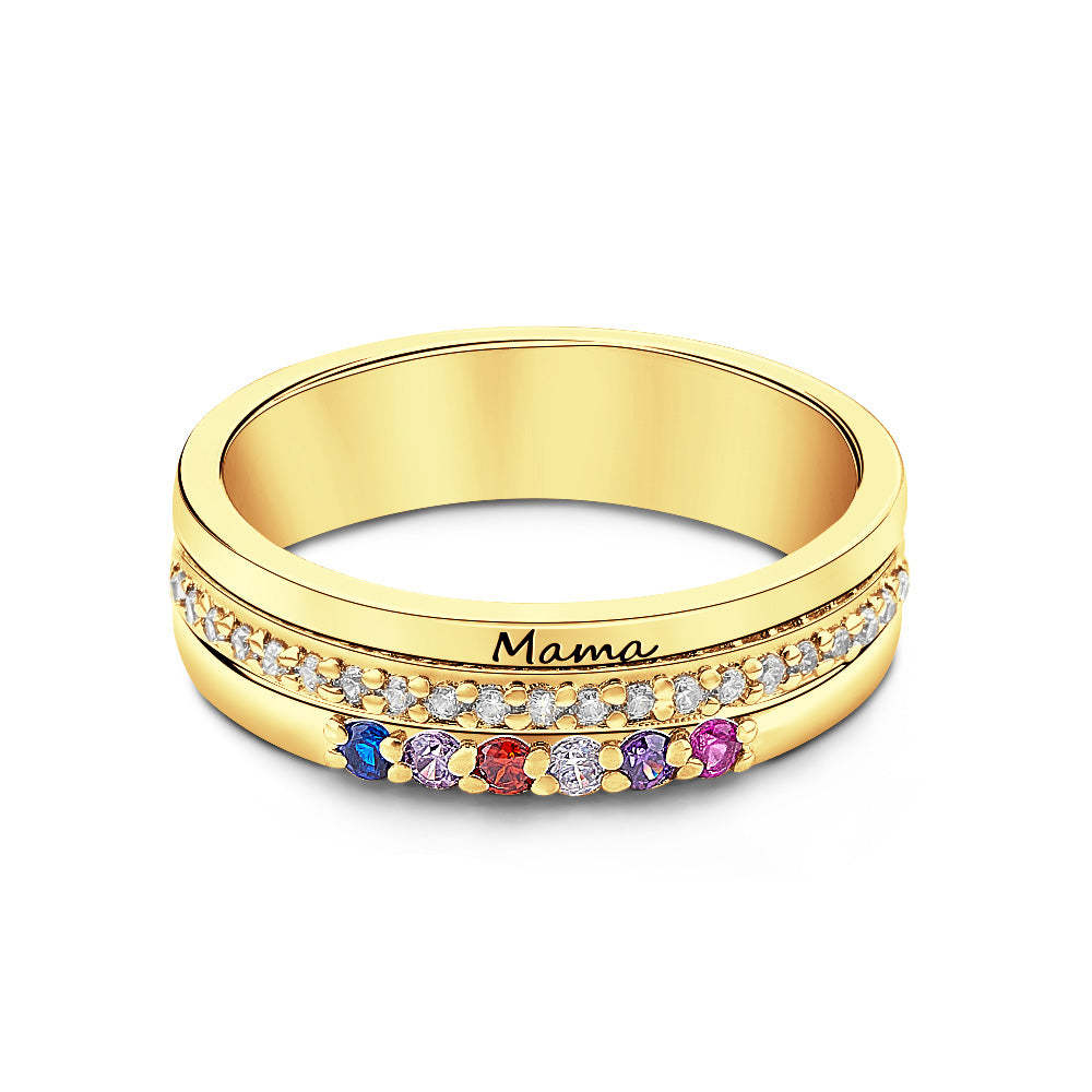 Personalized Birthstones Ring with Engraved Text Ring Jewelry Anniversary Birthday Gift for Her - soufeelus