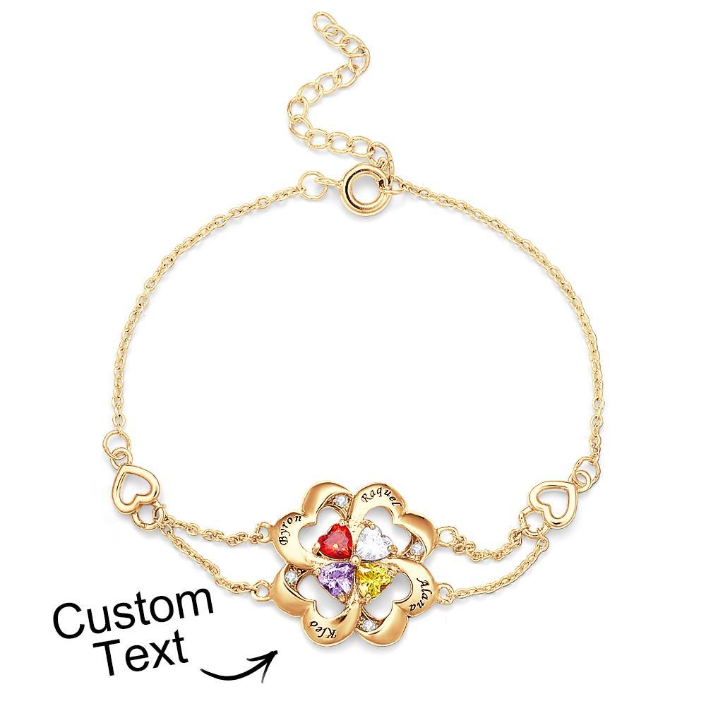 Engraved Fashion Birthstone Bracelet Personalized Flower Adjustable Bracelet For Her - soufeelus