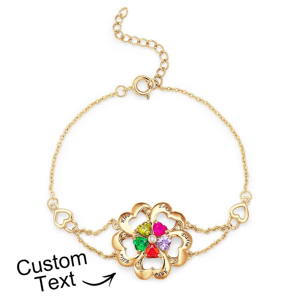 Engraved Fashion Birthstone Bracelet Personalized Flower Adjustable Bracelet For Her - soufeelus