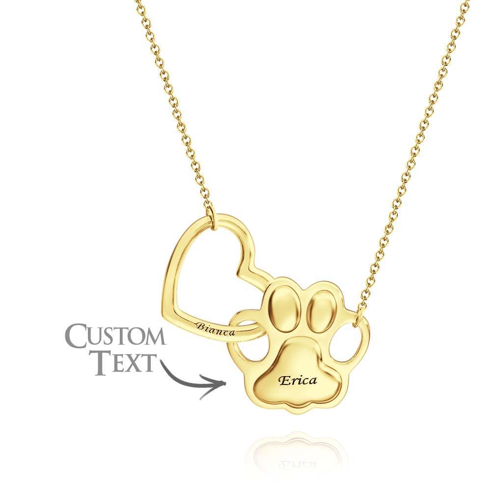 Engravable Hollow Out Necklace Heart And Dog Paw Combine Gifts For Pet Lovers - soufeelus