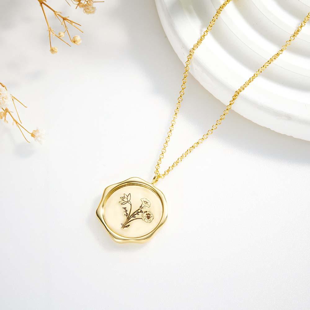 Custom Text Necklace with 3 Birth Flower Personalized Bouquet Flower Necklace Gift for Mom - soufeelus