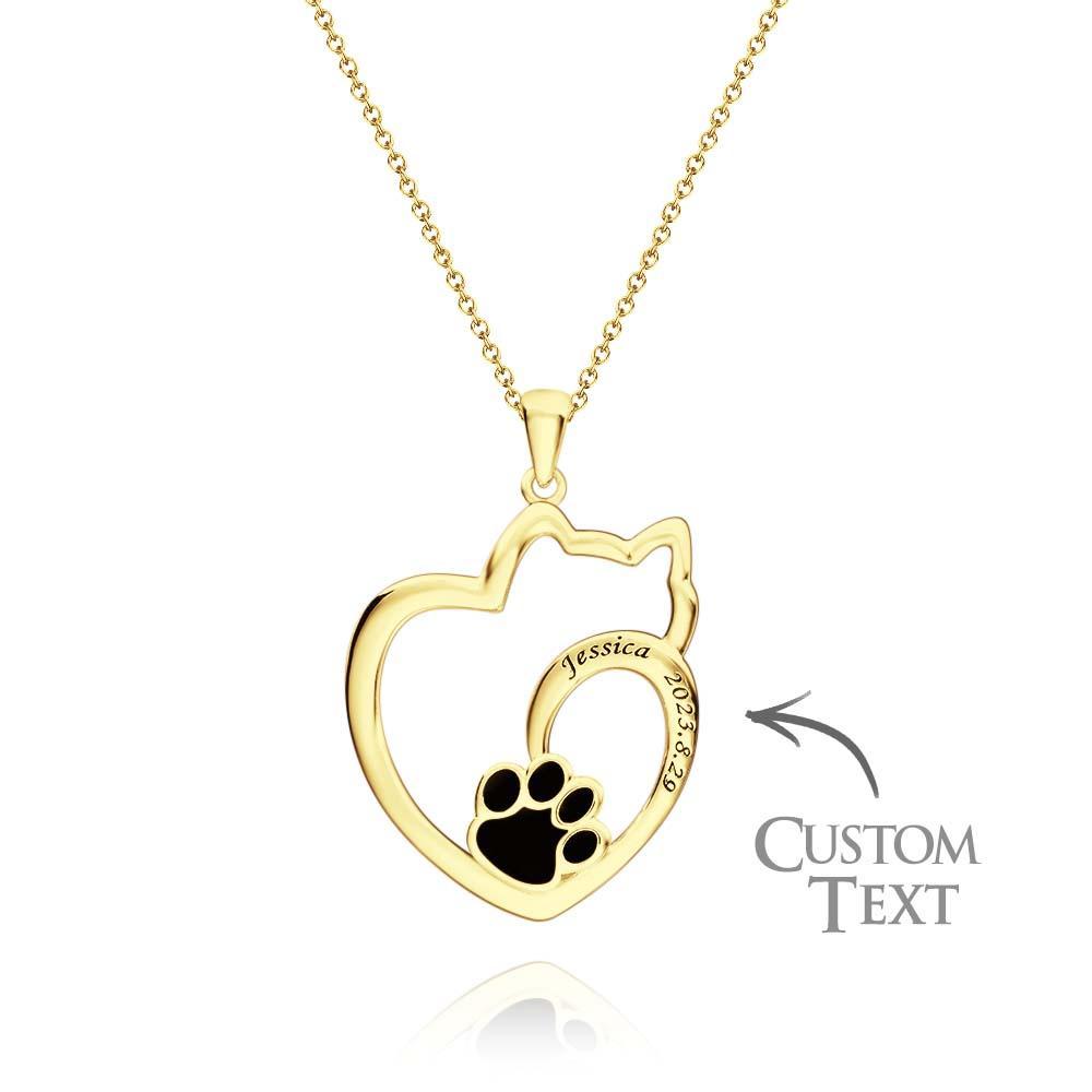 Custom Engraved Cat Contour Necklace With Pet Paw Decor Zircon Necklace Gifts For Her - soufeelus