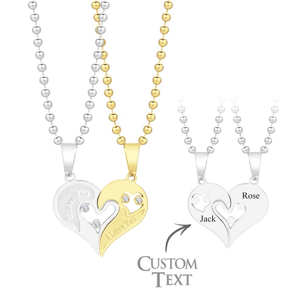 Custom Engraved I Love You Rhinestone Necklace Set Gorgeous  Love Heart Necklace For Couples - soufeelus