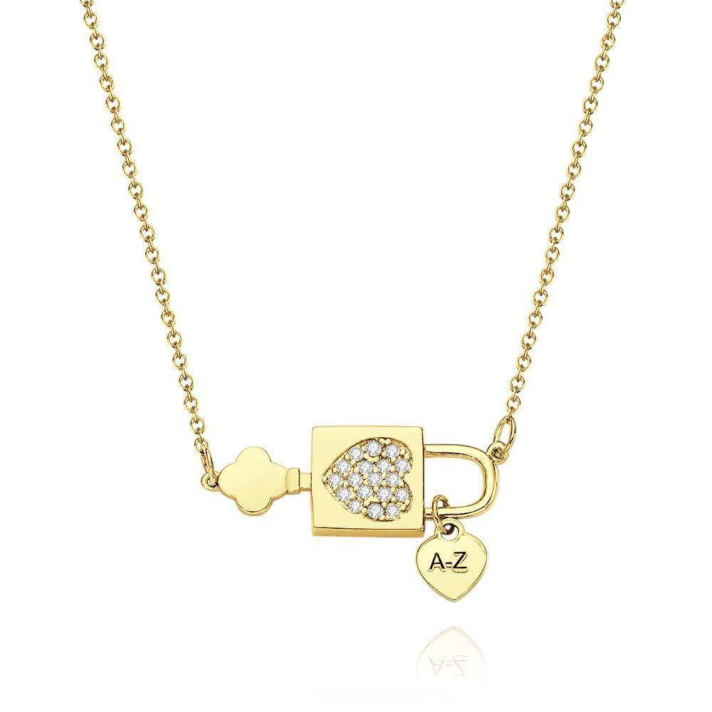 Custom Engraved Necklace Initial Necklace Alphabet Heart Lock Pendant Necklace for Women Gift for Her - soufeelus