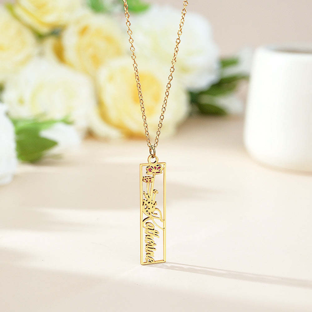 Personalized Birth Flower Name Necklace Bride Bridesmaid Gift for Women - soufeelus