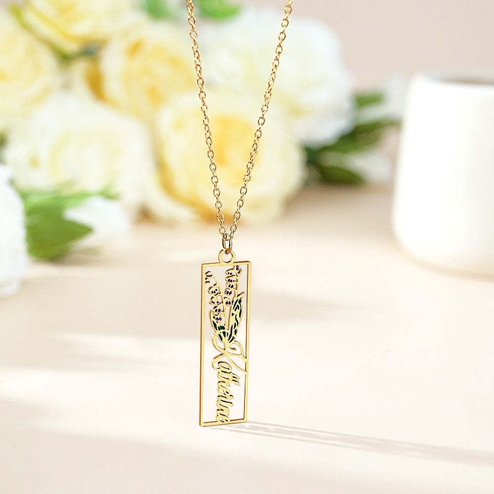 Personalized Birth Flower Name Necklace Bride Bridesmaid Gift for Women - soufeelus