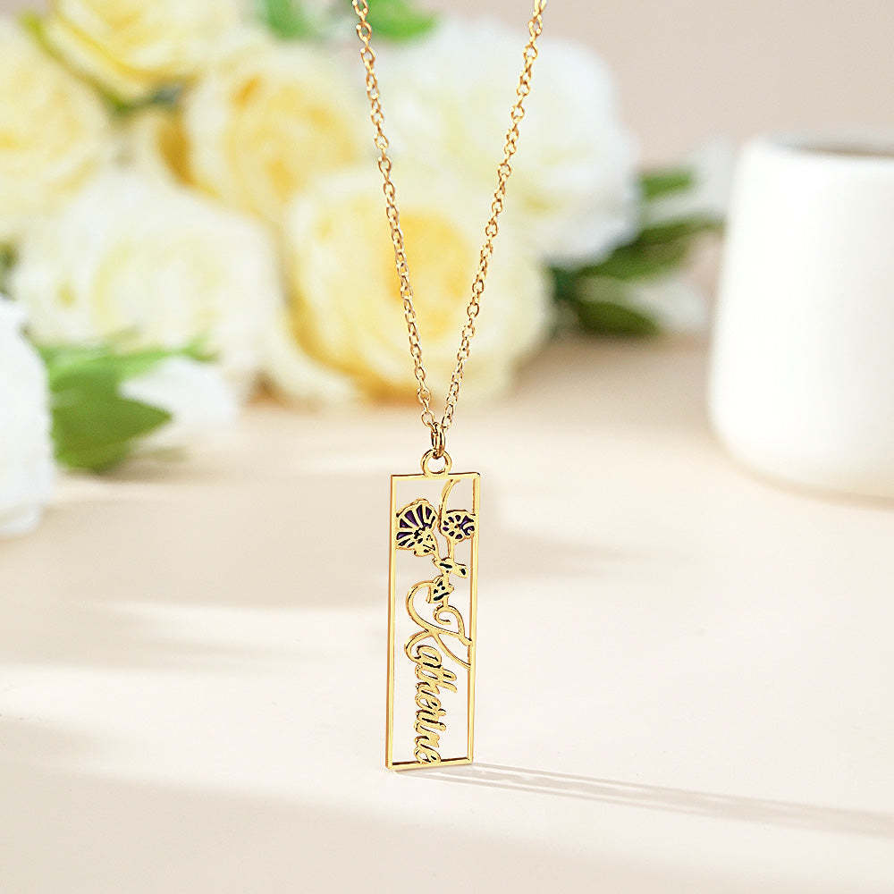 Personalized Birth Flower Name Necklace Bride Bridesmaid Gift for Women - soufeelus