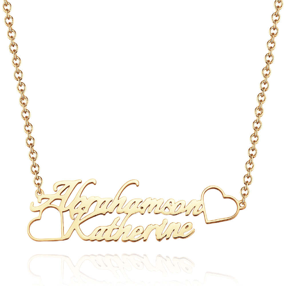 Personalized Name Necklace with Two Love Hearts Wedding Gift for Bride - soufeelus