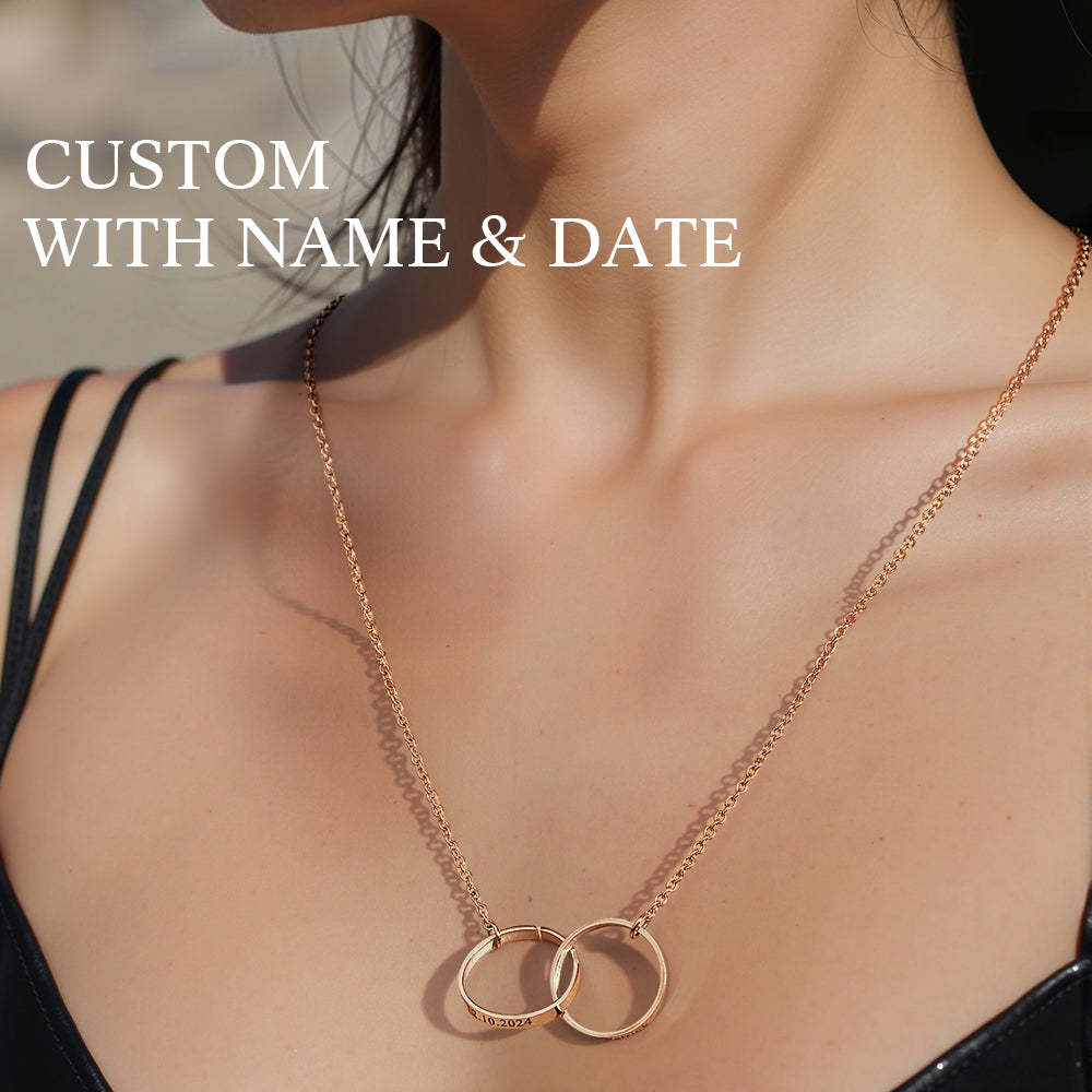 Personalized Double Ring Necklace with Engraved Name Wedding Gift for Bride - soufeelus