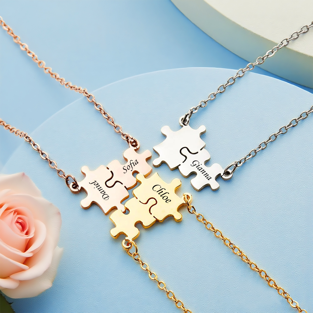 Custom Engraved Name Puzzles Necklace Kid Mom Matching Puzzles Necklace Autism Awareness Jewelry Mother`s Day Gift Birthday Gift for Women