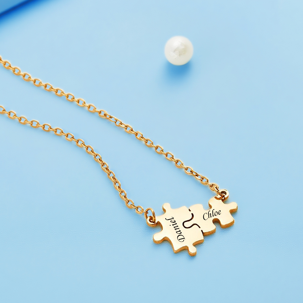 Custom Engraved Name Puzzles Necklace Kid Mom Matching Puzzles Necklace Autism Awareness Jewelry Mother`s Day Gift Birthday Gift for Women