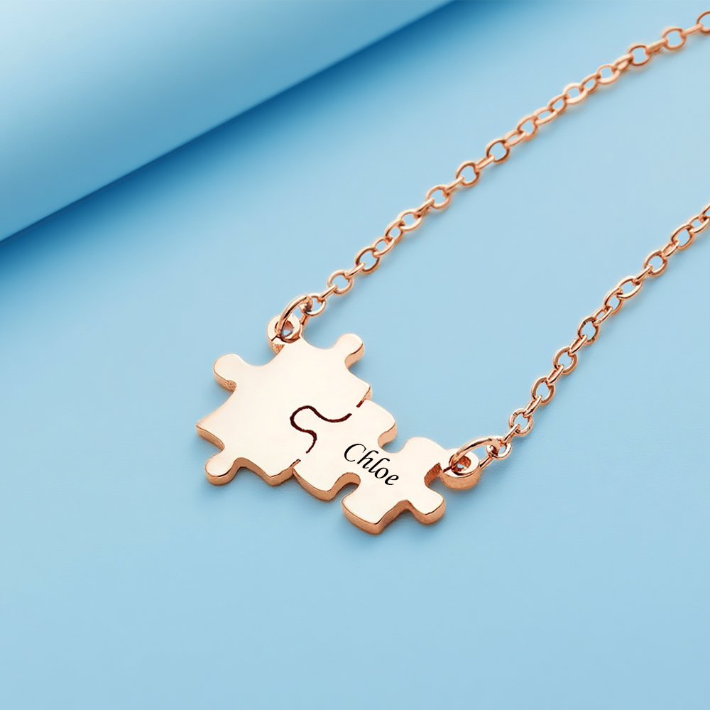Custom Engraved Name Puzzles Necklace Kid Mom Matching Puzzles Necklace Autism Awareness Jewelry Mother`s Day Gift Birthday Gift for Women