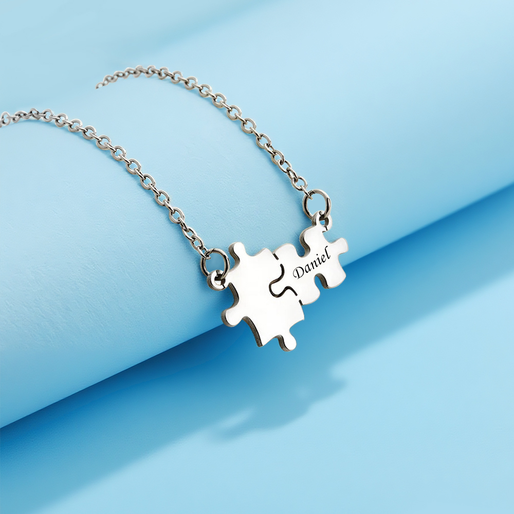 Custom Engraved Name Puzzles Necklace Kid Mom Matching Puzzles Necklace Autism Awareness Jewelry Mother`s Day Gift Birthday Gift for Women