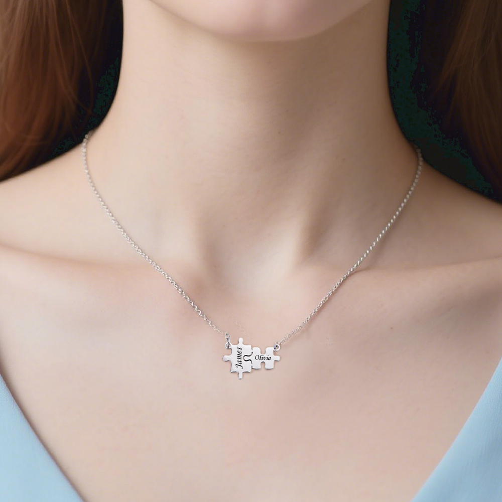 Custom Engraved Name Puzzles Necklace Kid Mom Matching Puzzles Necklace Autism Awareness Jewelry Mother`s Day Gift Birthday Gift for Women