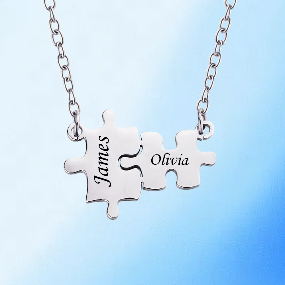 Custom Engraved Name Puzzles Necklace Kid Mom Matching Puzzles Necklace Autism Awareness Jewelry Mother`s Day Gift Birthday Gift for Women