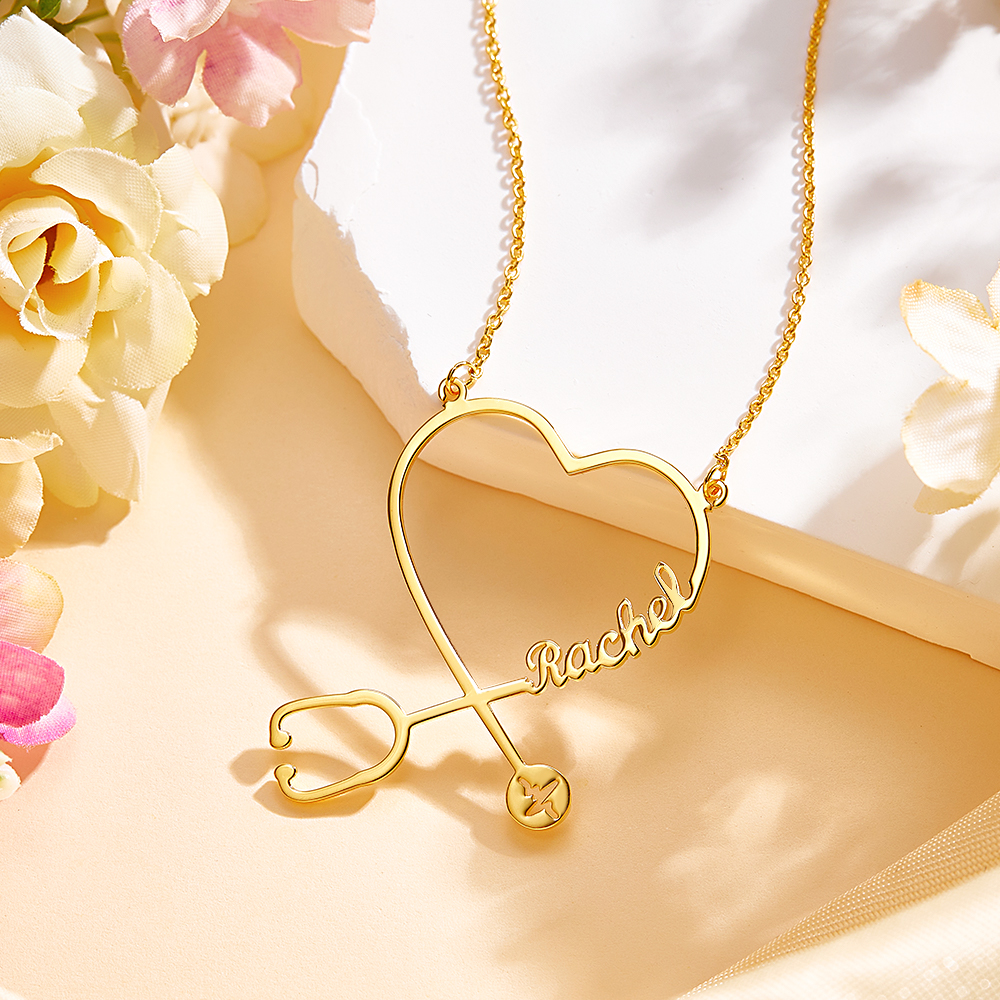 Custom Name Stethoscope Necklace Nurse Necklace Heart Name Necklace Nurse Gifts Medical Gifts detail