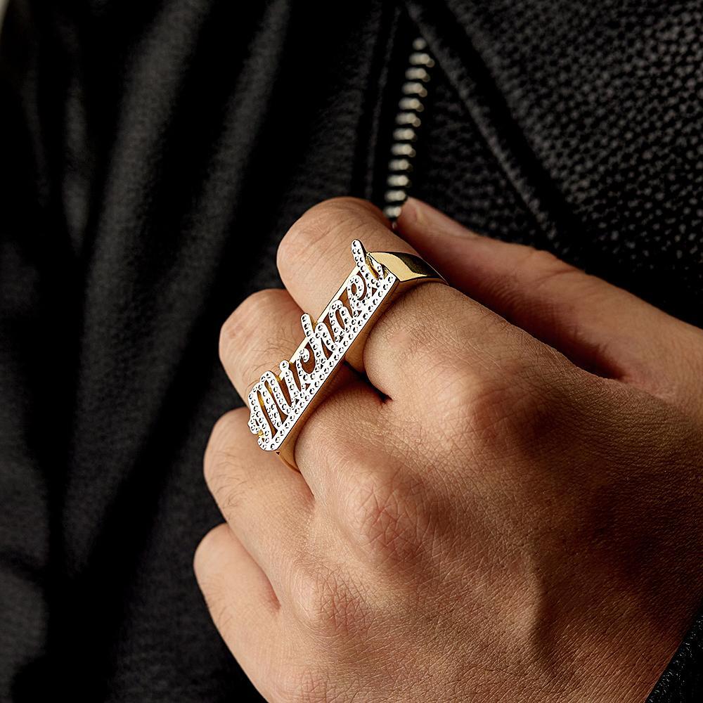 Custom Two Finger Name Ring Personalized Men's Double Band Ring Gift for Him - soufeelus