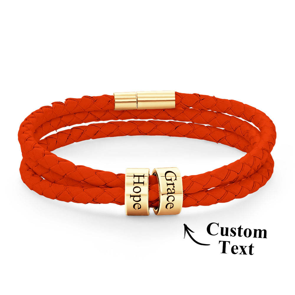 Men Braided Leather Bracelet with Small Custom Beads - soufeelus