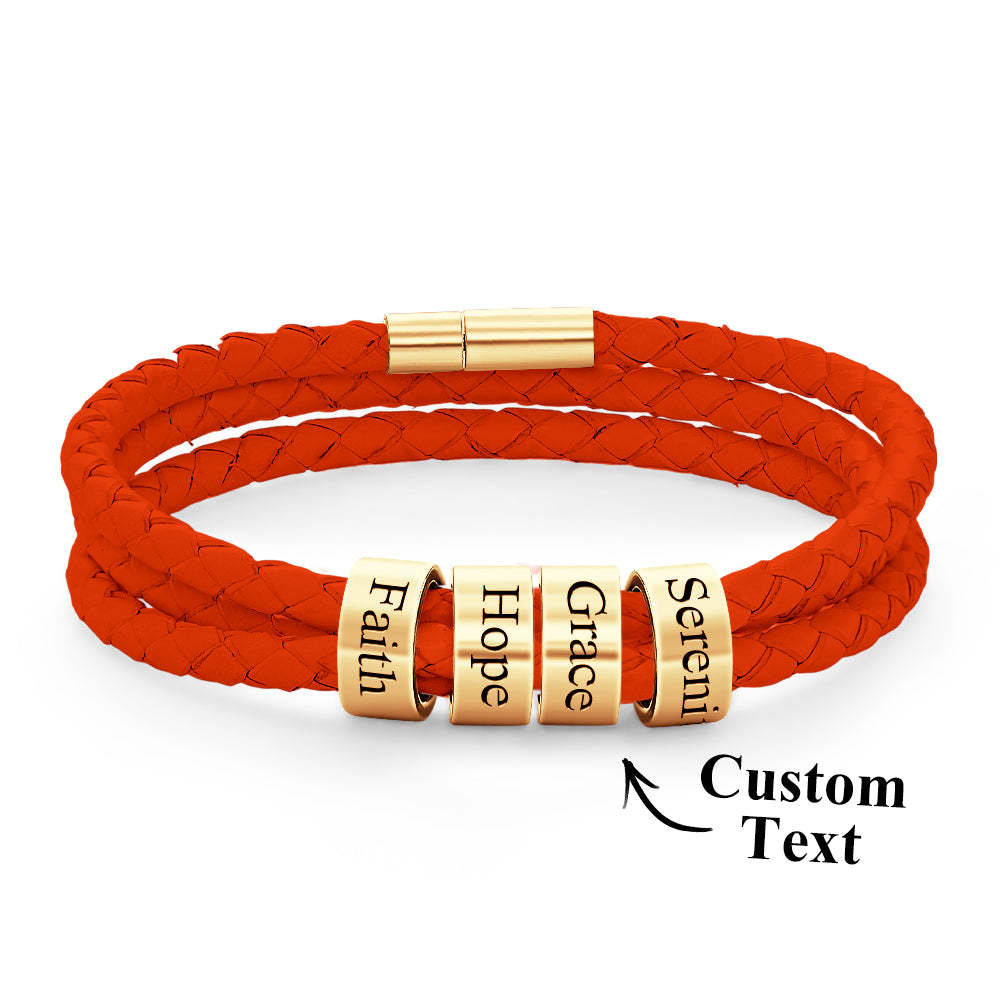Men Braided Leather Bracelet with Small Custom Beads - soufeelus