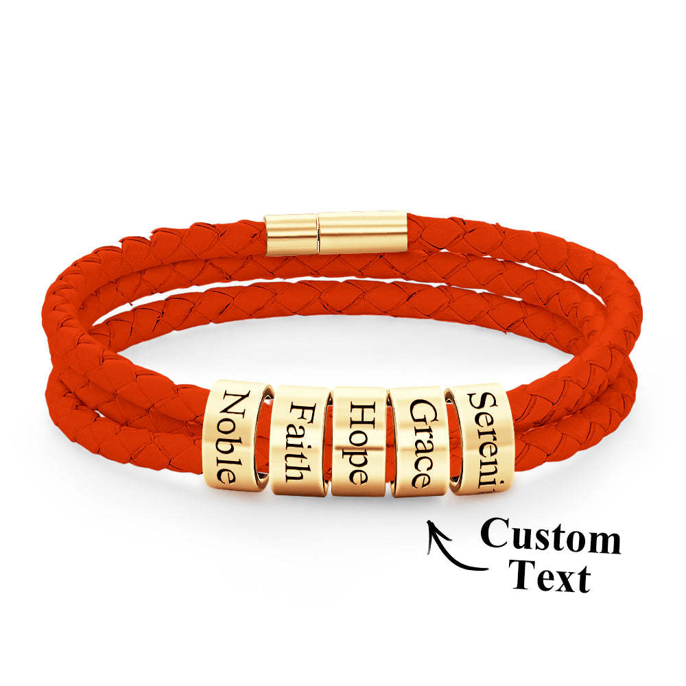 Men Braided Leather Bracelet with Small Custom Beads - soufeelus