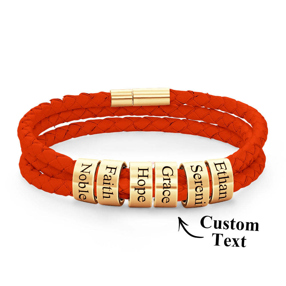 Men Braided Leather Bracelet with Small Custom Beads - soufeelus