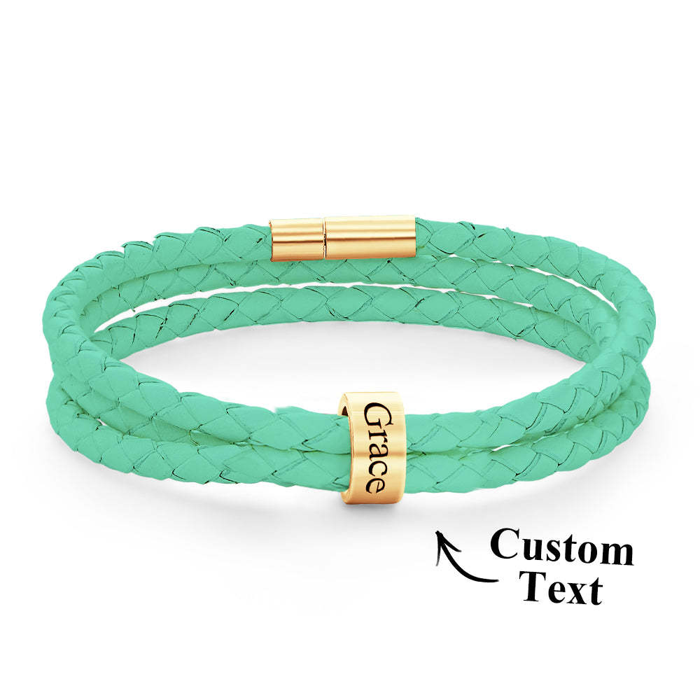 Men Braided Leather Bracelet with Small Custom Beads - soufeelus