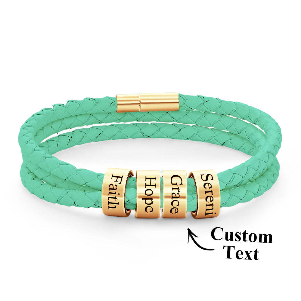 Men Braided Leather Bracelet with Small Custom Beads - soufeelus
