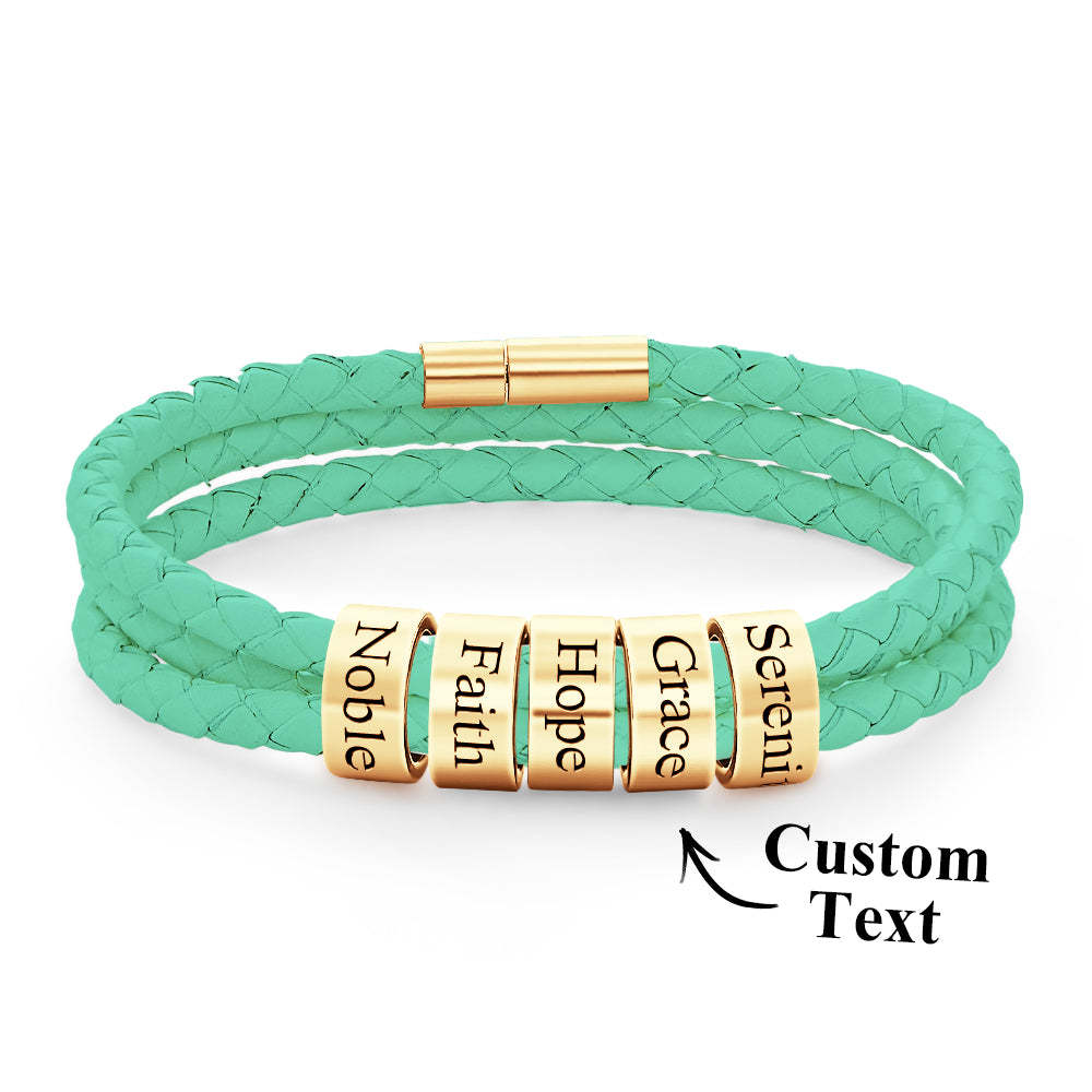Men Braided Leather Bracelet with Small Custom Beads - soufeelus