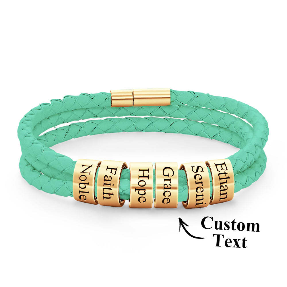 Men Braided Leather Bracelet with Small Custom Beads - soufeelus