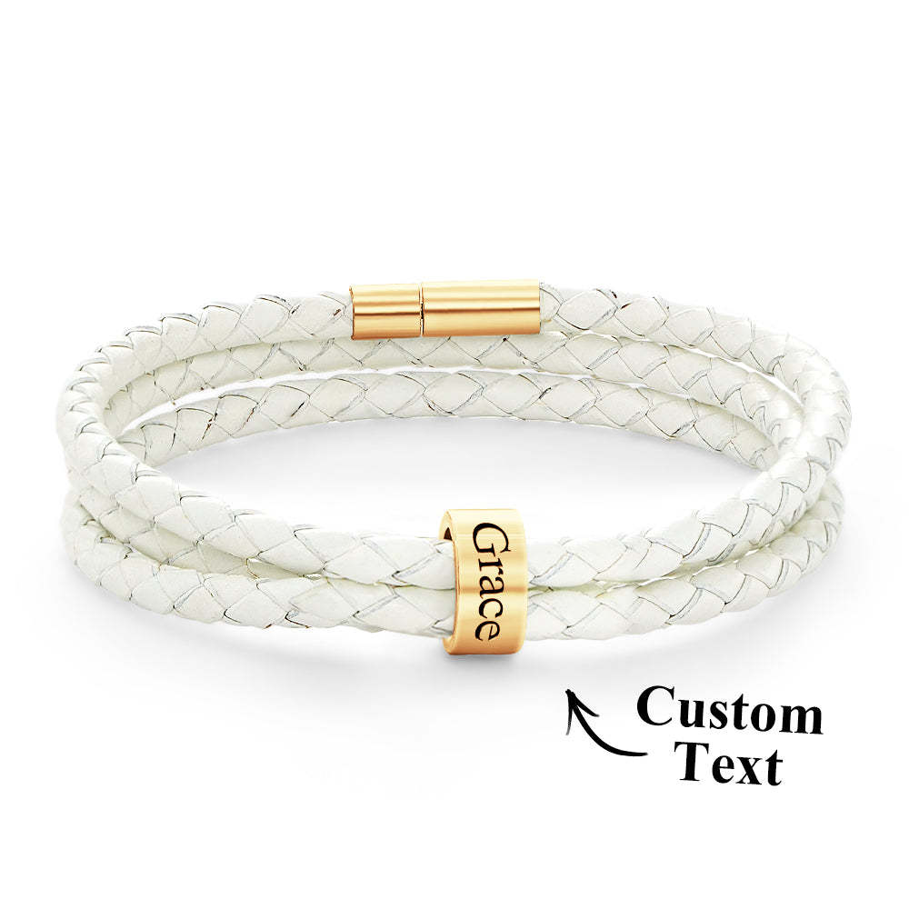 Men Braided Leather Bracelet with Small Custom Beads - soufeelus