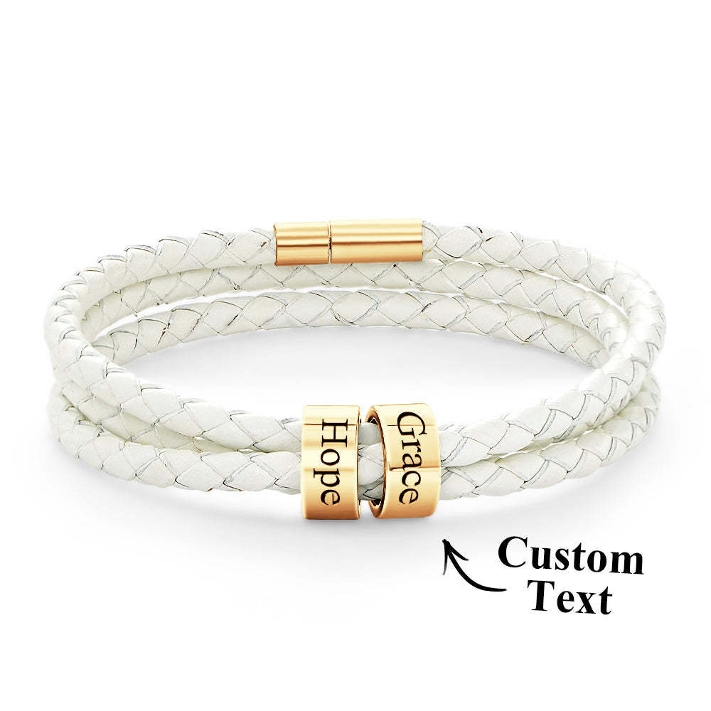 Men Braided Leather Bracelet with Small Custom Beads - soufeelus