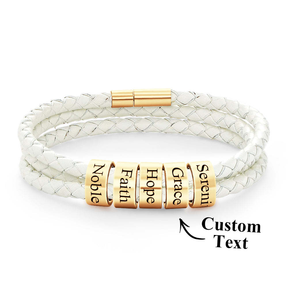 Men Braided Leather Bracelet with Small Custom Beads - soufeelus