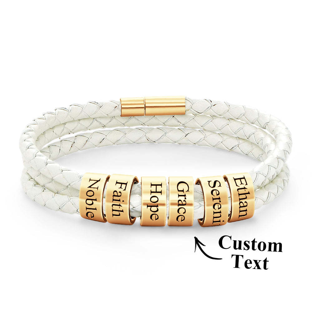 Men Braided Leather Bracelet with Small Custom Beads - soufeelus