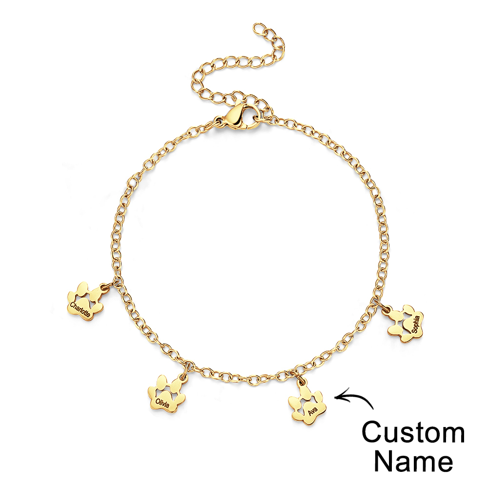Custom Name Paw Print Bracelets 1-6 Names Dog Paw Bracelets Minimalist Cat Paw Bracelets for Pet Lover - soufeelus