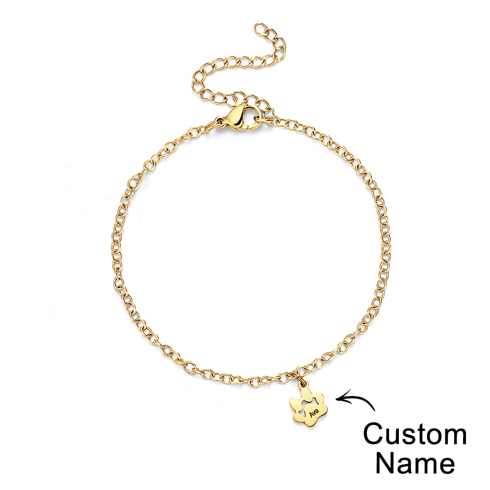 Custom Name Paw Print Bracelets 1-6 Names Dog Paw Bracelets Minimalist Cat Paw Bracelets for Pet Lover - soufeelus