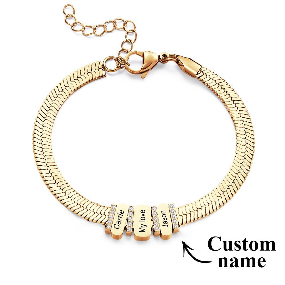 Snake Shaped Chains with Custom Diamond Family Beads Customized with Family Name Giving a Special Gift for Couple - soufeelus