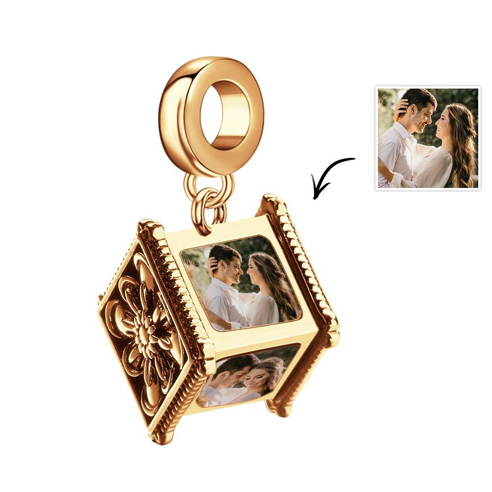 Photo Charm Bead That Hold 4 Picture Customized Four Sides Picture Bead Fit Snake Chain Bracelet Ideal Gifts Ever - soufeelus